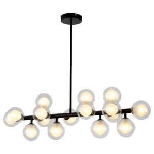 Đèn thả kiểu ngang, thân sơn đen, chao thủy trong 2 lớp, 16 bóng DT-69