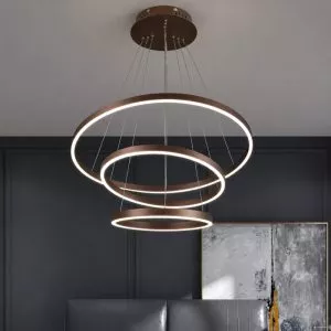 Đèn thả LED 3 vòng mika màu Cafe DT-02