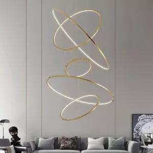 Đèn thả Led 5 vòng, thân inox vàng bóng DT-48