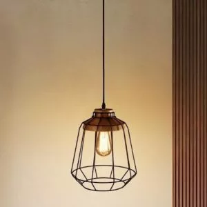 Đèn thả lồng lưới sắt đui giả gỗ TDC-308