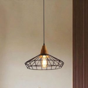 Đèn thả lồng lưới sắt đui giả gỗ TDC-308