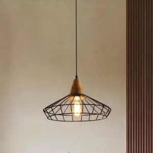 Đèn thả lồng lưới sắt đui giả gỗ TDC-308