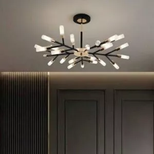 Đèn gắn trần phòng khách-bàn ăn, kim loại phối ống thủy tinh nghệ thuật DC-135