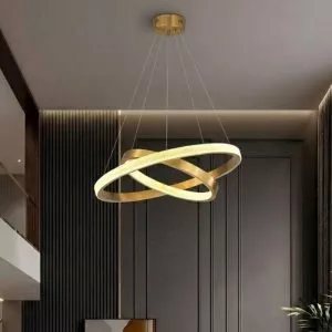 Đèn gắn trần phòng khách-bàn ăn hiện đại,2 vòng inox vàng phối phale DC-146