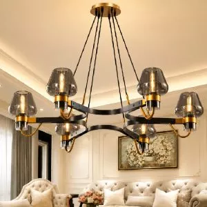 Đèn thả phòng khách, phong cách Bắc Âu, khung kim loại phối chao thủy tinh nghệ thuật TDC-223