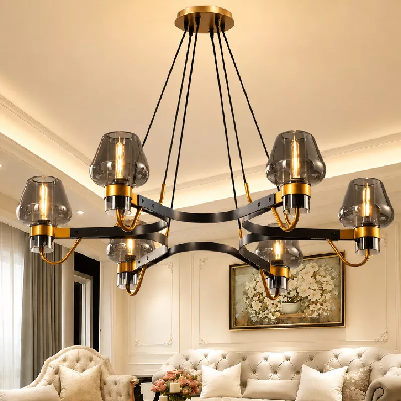 Đèn thả phòng khách, phong cách Bắc Âu, khung kim loại phối chao thủy tinh nghệ thuật TDC-223
