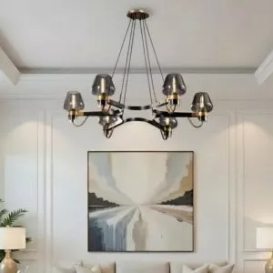 Đèn thả phòng khách, phong cách Bắc Âu, khung kim loại phối chao thủy tinh nghệ thuạt TDC-223