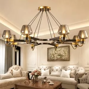 Đèn thả phòng khách, phong cách Bắc Âu, khung kim loại phối chao thủy tinh nghệ thuật TDC-223
