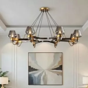 Đèn thả phòng khách, phong cách Bắc Âu, khung kim loại phối chao thủy tinh nghệ thuạt TDC-223