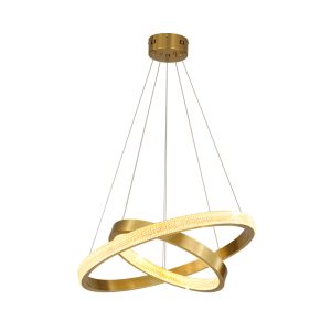 Đèn thả trần phòng khách-bàn ăn hiện đại, 2 vòng inox vàng cao cấp DT-66