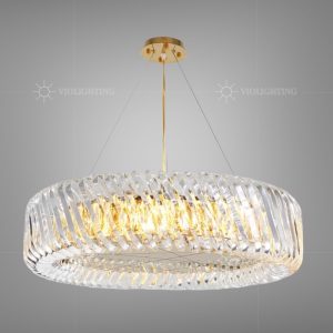 Đèn thả phòng khách-bàn ăn, mâm inox vàng phối phale nghệ thuật DC-104