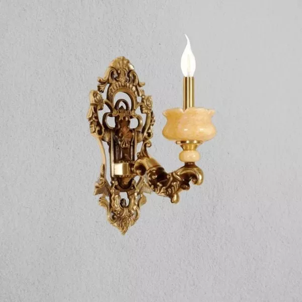 Đèn vách đồng nguyên chất thiết kế tay nến, chao đá cẩm thạch VD-149 - Hình ảnh 2