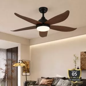 Quạt trần đèn, 5 cánh gỗ, thiết kế hiện đại QT-153