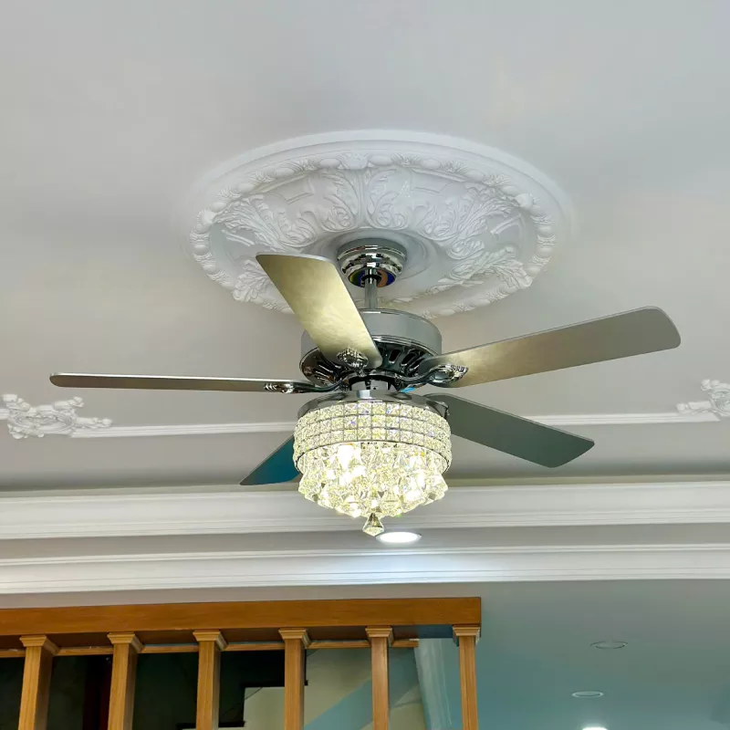 Quạt trần đèn, 5 cánh nhựa, phối khung pha lê cao cấp QT-131 - Hình ảnh 4