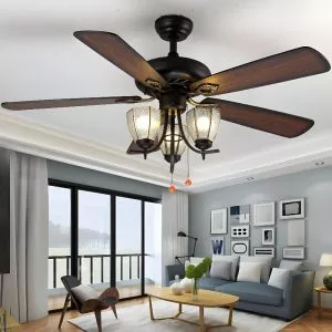 Quạt trần đèn, 5 cánh gỗ, thiết kế cổ điển QT-130