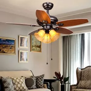 Quạt trần đèn, 5 cánh gỗ, thiết kế cổ điển QT-135