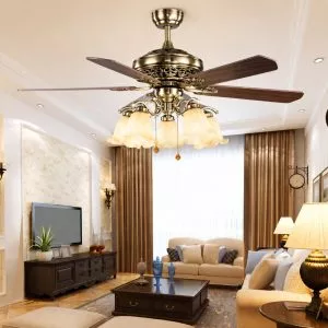 Quạt trần đèn, 5 cánh gỗ, thiết kế cổ điển QT-137