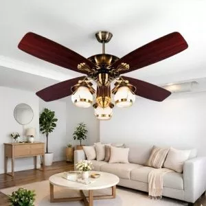 Quạt trần đèn, 5 cánh gỗ, thiết kế cổ điển QT-155