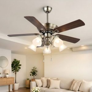 Quạt trần đèn, 5 cánh gỗ, thiết kế cổ điển QT-156