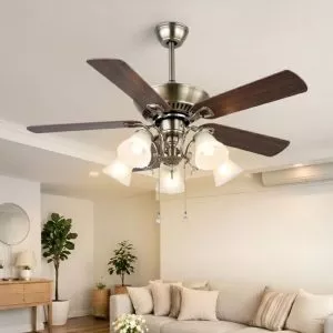 Quạt trần đèn, 5 cánh gỗ, thiết kế cổ điển QT-156