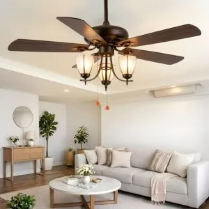 Quạt trần đèn, 5 cánh gỗ, thiết kế cổ điển QT-158