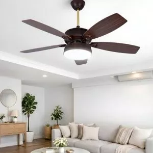 Quạt trần đèn, 5 cánh gỗ, thiết kế hiện đại QT-162