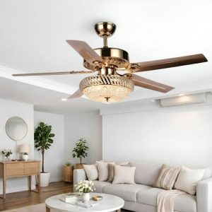 Quạt trần đèn, 5 cánh kim loại, thiết kế cổ điển QT-134