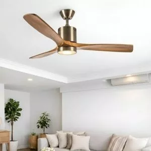Quạt trần đèn cánh gỗ nâu hiện đại QT-101