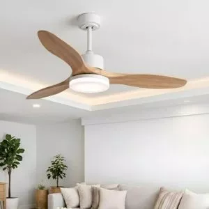 Quạt trần đèn, cánh giả gỗ, thiết kế hiện đại QT-107