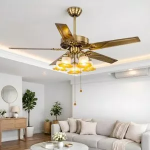 Quạt trần đèn, cánh kim loại, thiết kế cổ điển QT-103