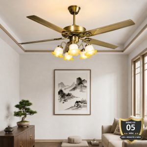 Quạt trần đèn, cánh kim loại, thiết kế cổ điển QT-103