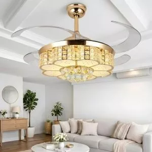 Quạt trần đèn, cánh xếp, phối khung phale cao cấp QT-113