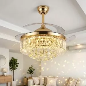 Quạt trần đèn, cánh xếp, phối khung phale cao cấp QT-121