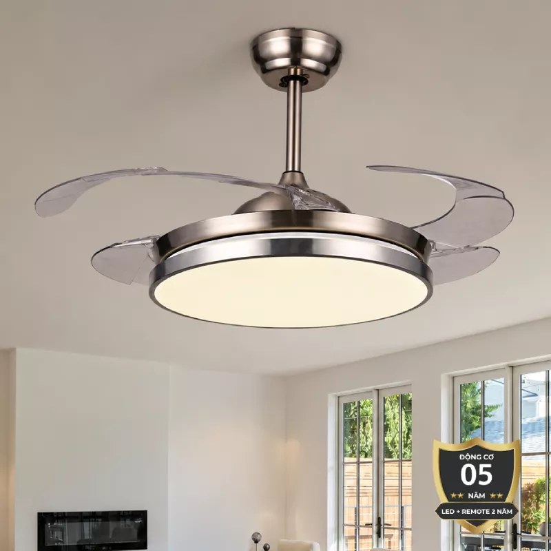 Quạt trần đèn, cánh xếp, thiết kế hiện đại QT-123