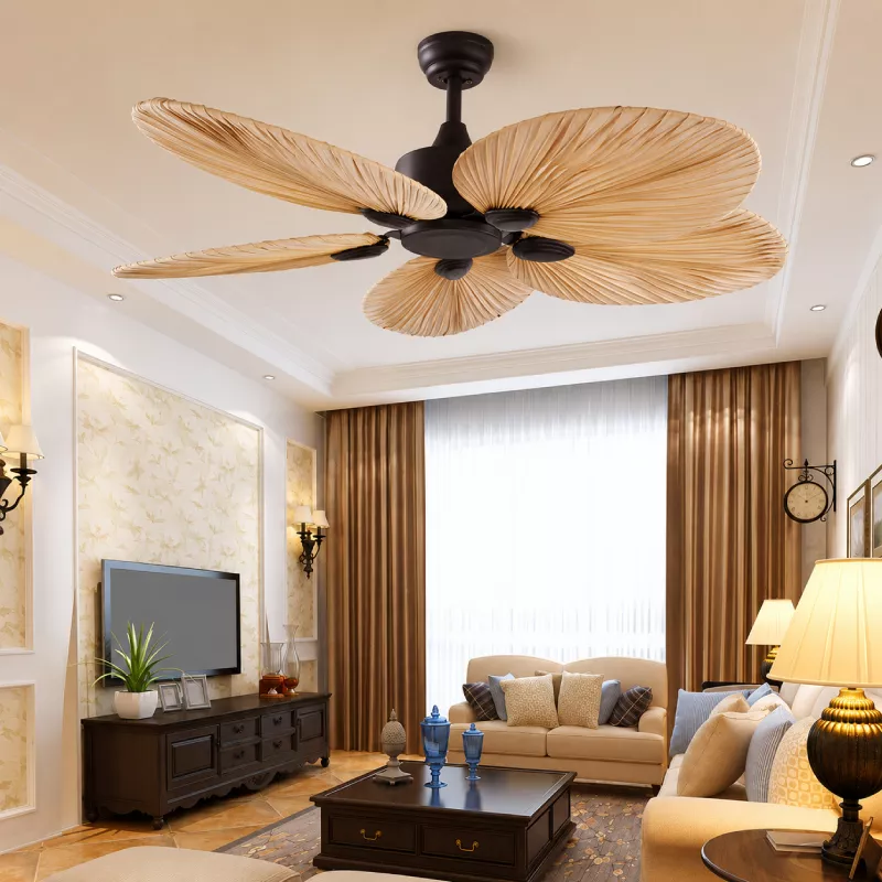 Quạt trần thiết kế 5 cánh lá cọ nghệ thuật QT-110