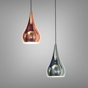 Đèn thả decor – kim loại thiết kế giọt nước, si màu crome/vàng hồng cao cấp TDC-163