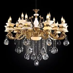 Đèn Chùm Đồng Nguyên Chất, Chao Đá Ngọc, Hạt Phale Trắng Cao Cấp DCD-101