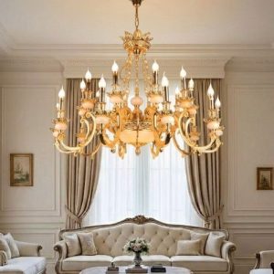 Đèn Chùm Đồng Nguyên Chất, Chao Đá Ngọc Cao Cấp DCD-109