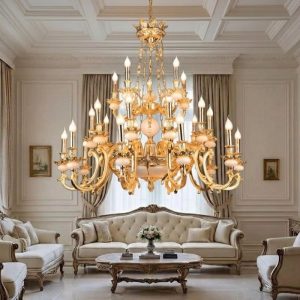 Đèn Chùm Đồng Nguyên Chất, Chao Đá Ngọc Cao Cấp DCD-110