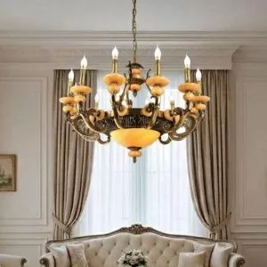 Đèn chùm đồng nguyên chất, chao đá ngọc cao cấp DCD-122