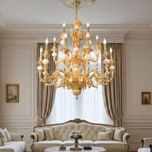 Đèn Chùm Đồng Nguyên Chất, Chao Đá Ngọc Cao Cấp DCD-128