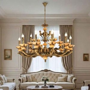 Đèn Chùm Đồng Nguyên Chất, Chao Đá Ngọc Cao Cấp DCD-131