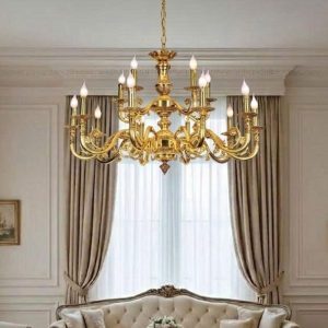 Đèn Chùm Đồng Nguyên Chất, Chao Đá Ngọc Cao Cấp DCD-133