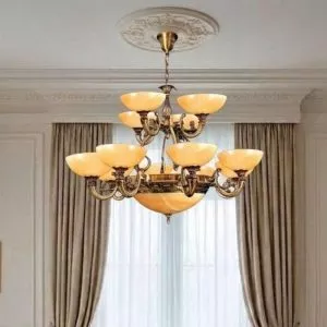Đèn Chùm Đồng Nguyên Chất, Chao Đá Ngọc Cao Cấp DCD-137