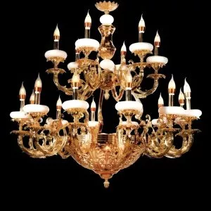 Đèn Chùm Đồng Nguyên Chất, Chao Đá Ngọc Cao Cấp DCD-127