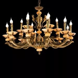 Đèn Chùm Đồng Nguyên Chất, Chao Đá Ngọc Cao Cấp DCD-131