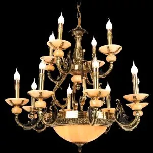Đèn Chùm Đồng Nguyên Chất, Chao Đá Ngọc Cao Cấp DCD-135