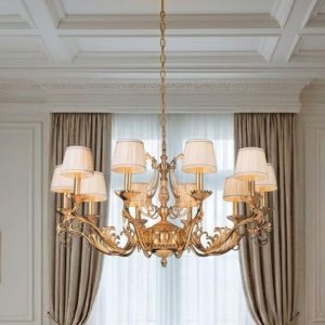 Đèn chùm đồng nguyên chất phối chụp vải cao cấp, thiết kế tân cổ điển DC-575