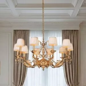 Đèn chùm đồng nguyên chất phối chụp vải cao cấp, thiết kế tân cổ điển DC-575