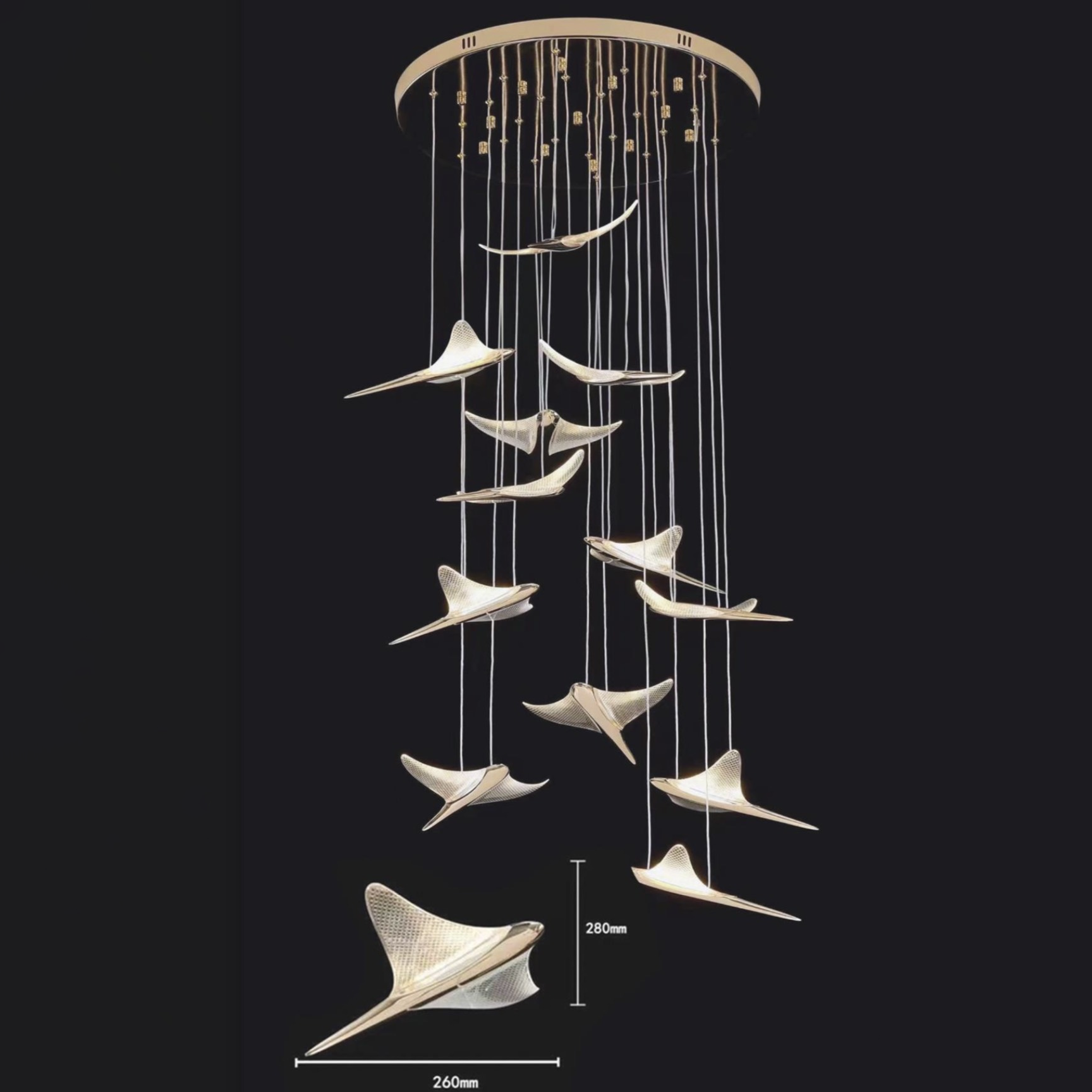 Đèn trang trí thông tầng -sảnh, thiết kế hình chim én nghệ thuật DTT-125